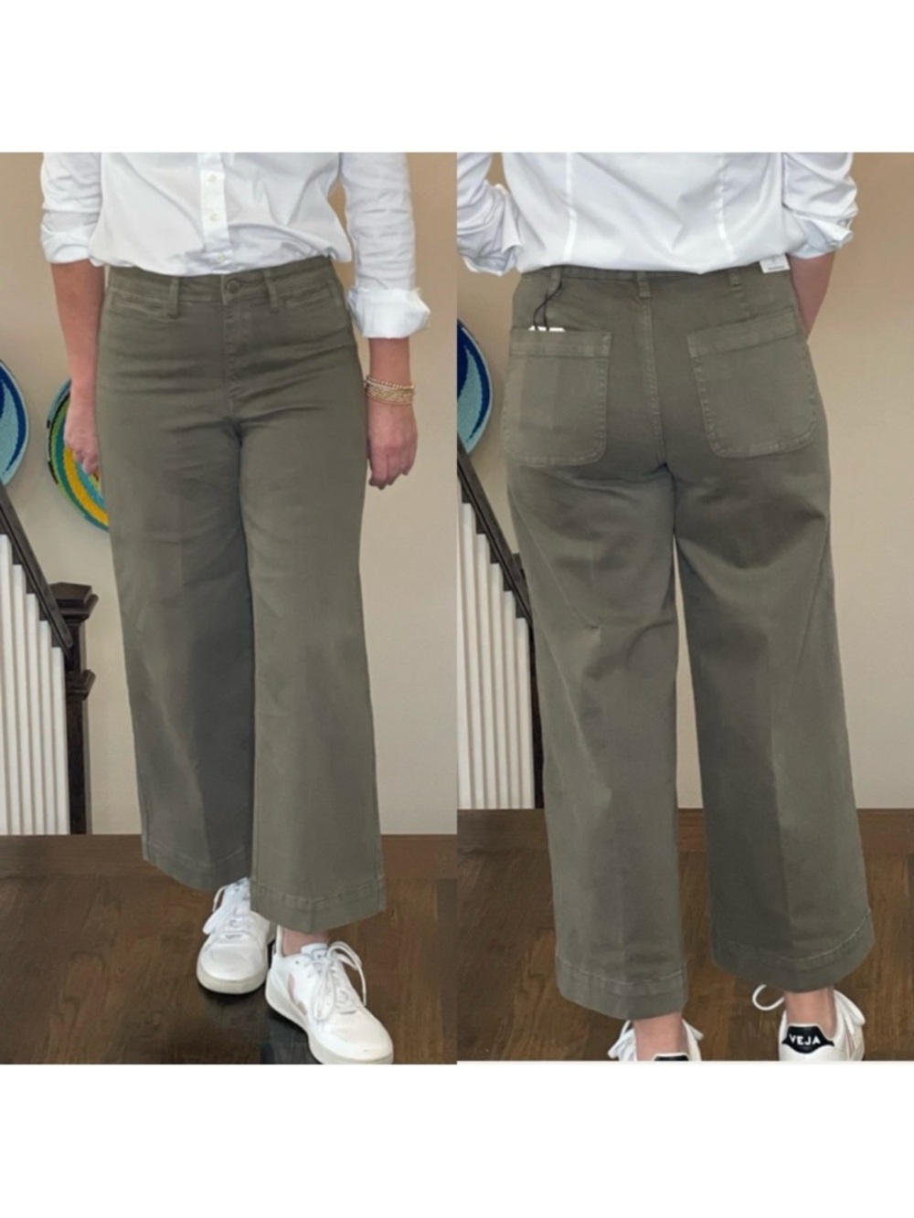 Oat New York High Waist Wide Leg Cropped Pant Olive Green Cotton